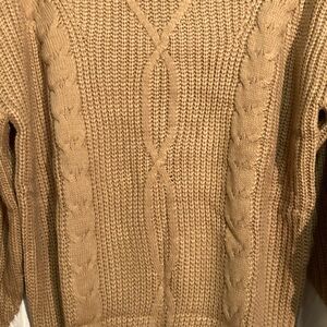Brown Cowl Neck, Long Sleeved Sweater. Sz Medium Cable Stitching
